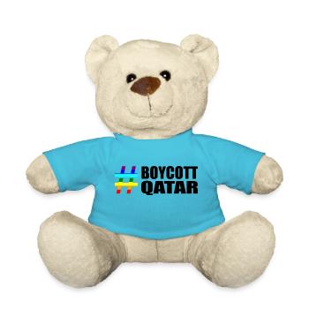 Boycott Qatar Spruch Sprüche Regenbogen - Teddy - Atollblau - Vorne