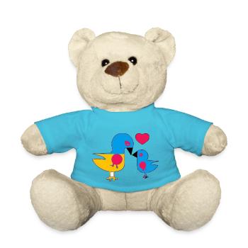 Mother bird and her baby - Teddy Bear - atoll blue - Front