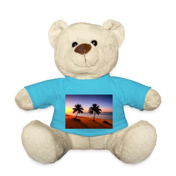 Sunset on the beach with palm trees - Teddy Bear - atoll blue - Front