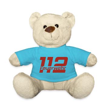 Feuerwehr Schriftzug 112 rot - Teddy - Atollblau - Vorne