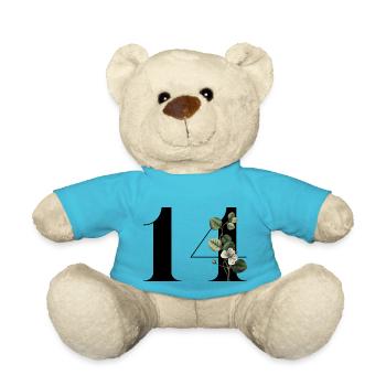 Numéro 14 floral vert -14e anniversaire floral - Nounours - bleu outremer - Devant