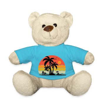 Sonnenuntergang Palmen Silhouette Retro 80er Jahre Vintage - Teddy - Atollblau - Vorne
