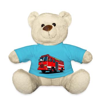 Ready to Roll: Heroic Firetruck in Action - Teddy Bear - atoll blue - Front