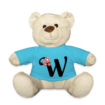 Lettre w fleurs minimalistes - Nounours - bleu outremer - Devant