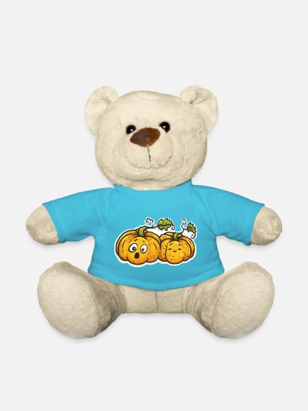 Cute Pumpkin Couple - Halloween Fall Comic - Teddy Bear - atoll blue