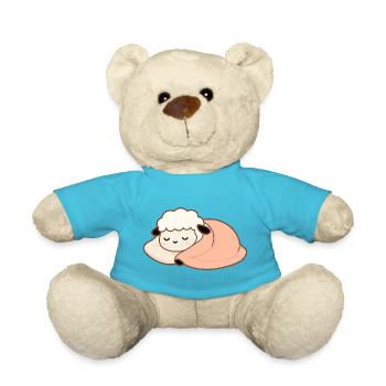 Sleeping Sheep with Pillow – gentle, calm - Teddy Bear - atoll blue - Front