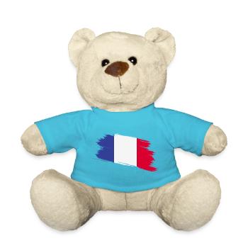 Frankreich Flagge – Trikolore im Pinselstrich Look - Teddy - Atollblau - Vorne