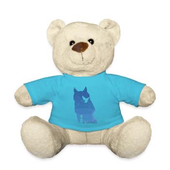 Geschenk Eule Uhu Kauz Nacht Friedhof Vollmond - Teddy - Atollblau - Vorne