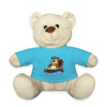 Biber im Boot Nagetier Cartoon Geschenk Comic - Teddy - Atollblau - Vorne