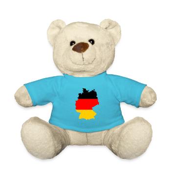 Deutschland Land Umriss Schwarz Rot Gold Geschenk - Teddy - Atollblau - Vorne