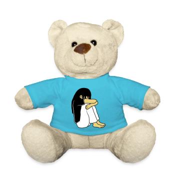 Trauriges Sitzendes Mädchen - Teddy - Atollblau - Vorne