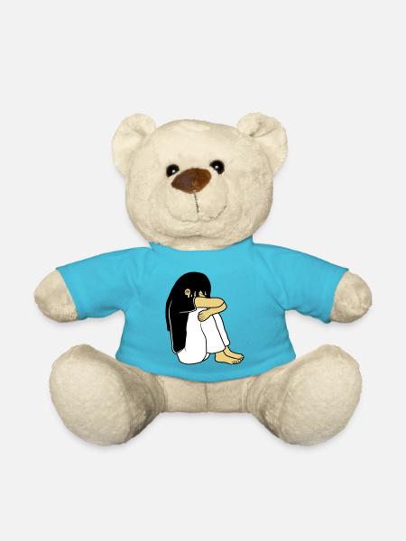 Sad sitting girl - Teddy Bear - atoll blue