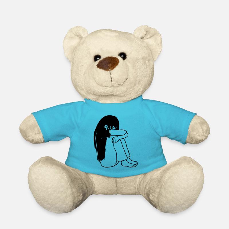 Girl sitting sadly - Teddy Bear - atoll blue