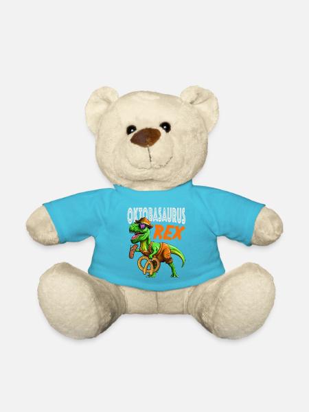 T-Rex Lederhosen Dinosaur Bavarian Cos - Teddy Bear - atoll blue