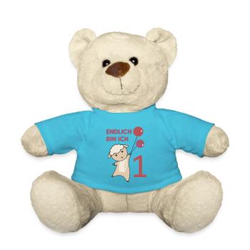 Endlich 1 Schaf rote Luftballons süße Tiere Baby - Teddy - Atollblau - Vorne
