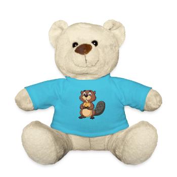 Witziger Biber mit Pizzastück Nagetiere Pizza - Teddy - Atollblau - Vorne