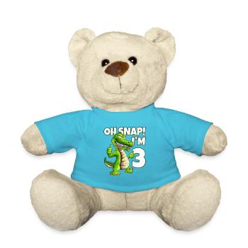 3.Birthday Kids Crocodile Animal Motif Oh Snap I'm 3 - Teddy Bear - atoll blue - Front