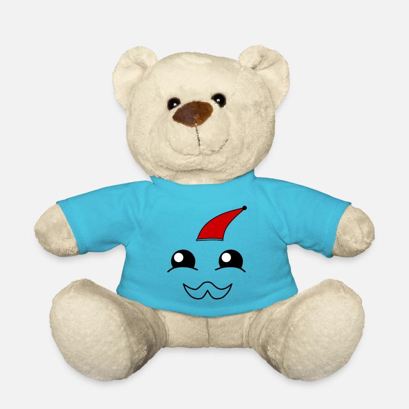 Cute face with a beard and christmas hat - Teddy Bear - atoll blue