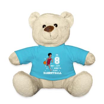 Boy plays basketball - I'm 8 - Teddy Bear - atoll blue - Front