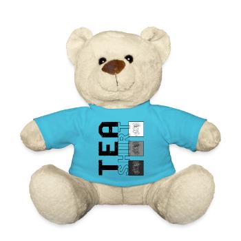 Tea Shirt, Pile Of Tea Cups Design, Tea Addict - Teddy Bear - atoll blue - Front