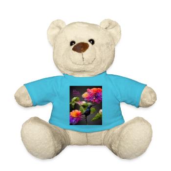 Schöne Kreatur - ein schönes Muster von Kolibris und Blumen - Teddy - Atollblau - Vorne