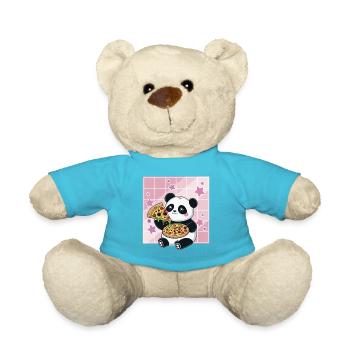 Cute Kawaii Panda Who Eats Pizza Anime Manga - Teddy Bear - atoll blue - Front