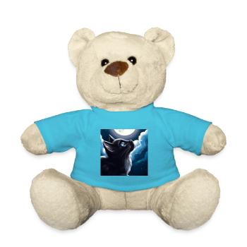 Katze schaut nachts auf den Haufen - Teddy - Atollblau - Vorne