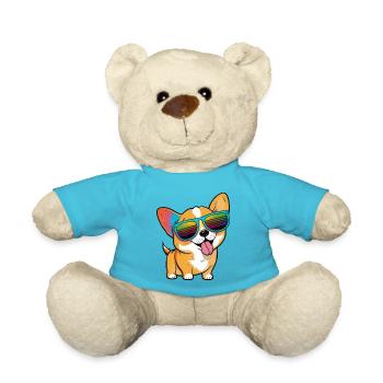 Kawaii Süßer glücklicher bunter Hund mit Sonnenbrille - Teddy - Atollblau - Vorne