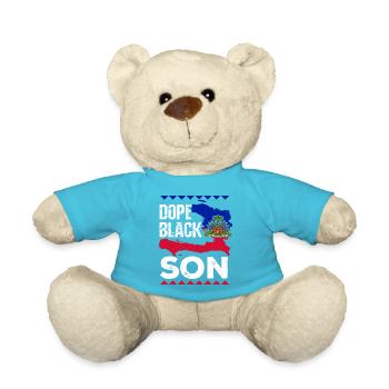 Haiti Haitian Flagge Vater Kind I Geschenk - Teddy - Atollblau - Vorne