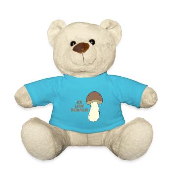 Ich liebe Steinpilze / Schriftzug / Steinpilz - Teddy - Atollblau - Vorne