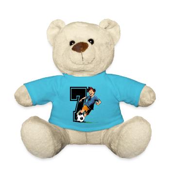 7 Year Old Footballer & Soccer Children's Birthday Party - Teddy Bear - atoll blue - Front