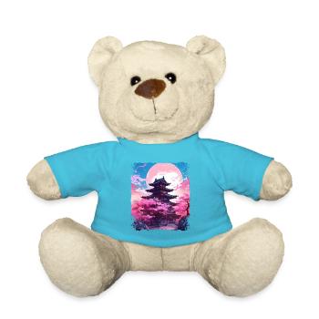 Vaporwave cerisier fleur Sakura arbre dans un temple - Nounours - bleu outremer - Devant