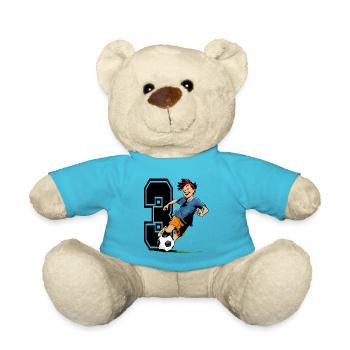 Football Birthday - 3 year old boy - 3rd year old boy - 3rd birthday - Teddy Bear - atoll blue - Front