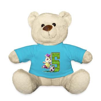Fußball Einhorn - 5 Jahre Mädchen - 5. Geburtstag - Teddy - Atollblau - Vorne