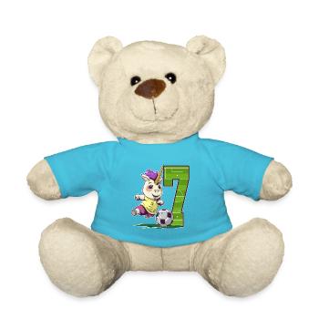 Fußball Einhorn - 7 Jahre Mädchen - 7. Geburtstag - Teddy - Atollblau - Vorne
