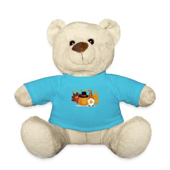 Happy Thanksgiving Turkey Gnome Pumpkin Autumn - Teddy Bear - atoll blue - Front