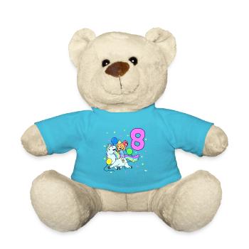 With Unicorn - Girl Birthday 8 Years - Teddy Bear - atoll blue - Front