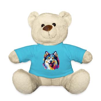 Colorful Alaskan Malamute Dog Painted - Teddy Bear - atoll blue - Front
