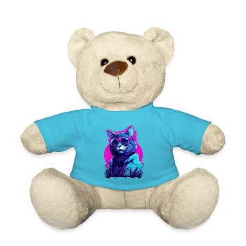 Vaporwave Ästhetische Katze trägt Sonnenbrille - Teddy - Atollblau - Vorne