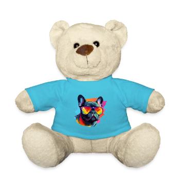 Bouledogue français coloré portant des lunettes de soleil - Nounours - bleu outremer - Devant