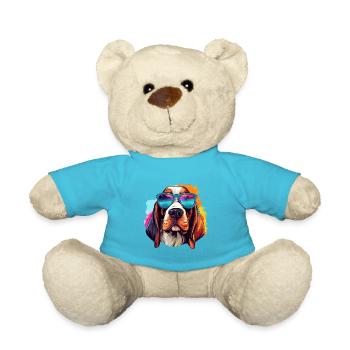 Basset Hound coloré portant des lunettes de soleil Dog Lover - Nounours - bleu outremer - Devant