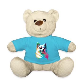 Chien esquimau américain coloré portant des lunettes de soleil - Nounours - bleu outremer - Devant