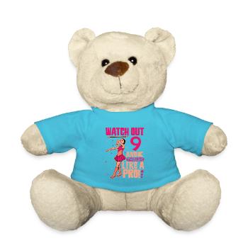 I'm 9 - Girl Twirling - Teddy Bear - atoll blue - Front