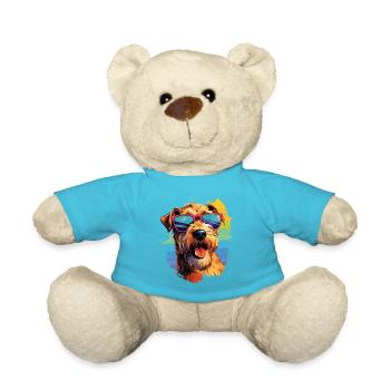 Bunte Airedale Terrier mit Sonnenbrille - Teddy - Atollblau - Vorne