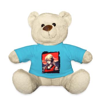Japanische rote Sonne: Ein blondes Mädchen - Teddy - Atollblau - Vorne