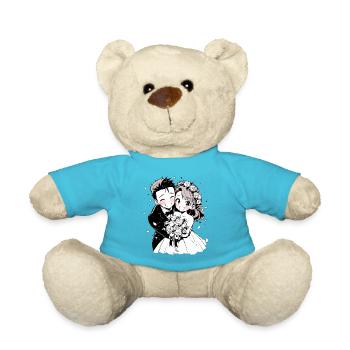 Wedding Watercolor Anime Chibi Bride and Groom - Teddy Bear - atoll blue - Front