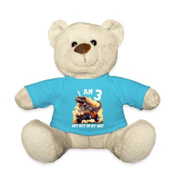 T-Rex Drives Monster Truck I'm 3rd Birthday - Teddy Bear - atoll blue - Front