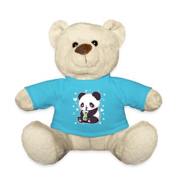 Kawaii Panda trinkt Boba Bubble Tea Chibi - Teddy - Atollblau - Vorne