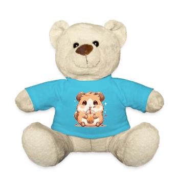 Kawaii Hamster trinkt Boba Bubble Tea Chibi - Teddy - Atollblau - Vorne