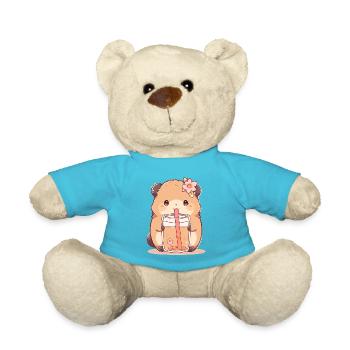Kawaii Hamster trinkt Boba Bubble Tea Chibi - Teddy - Atollblau - Vorne